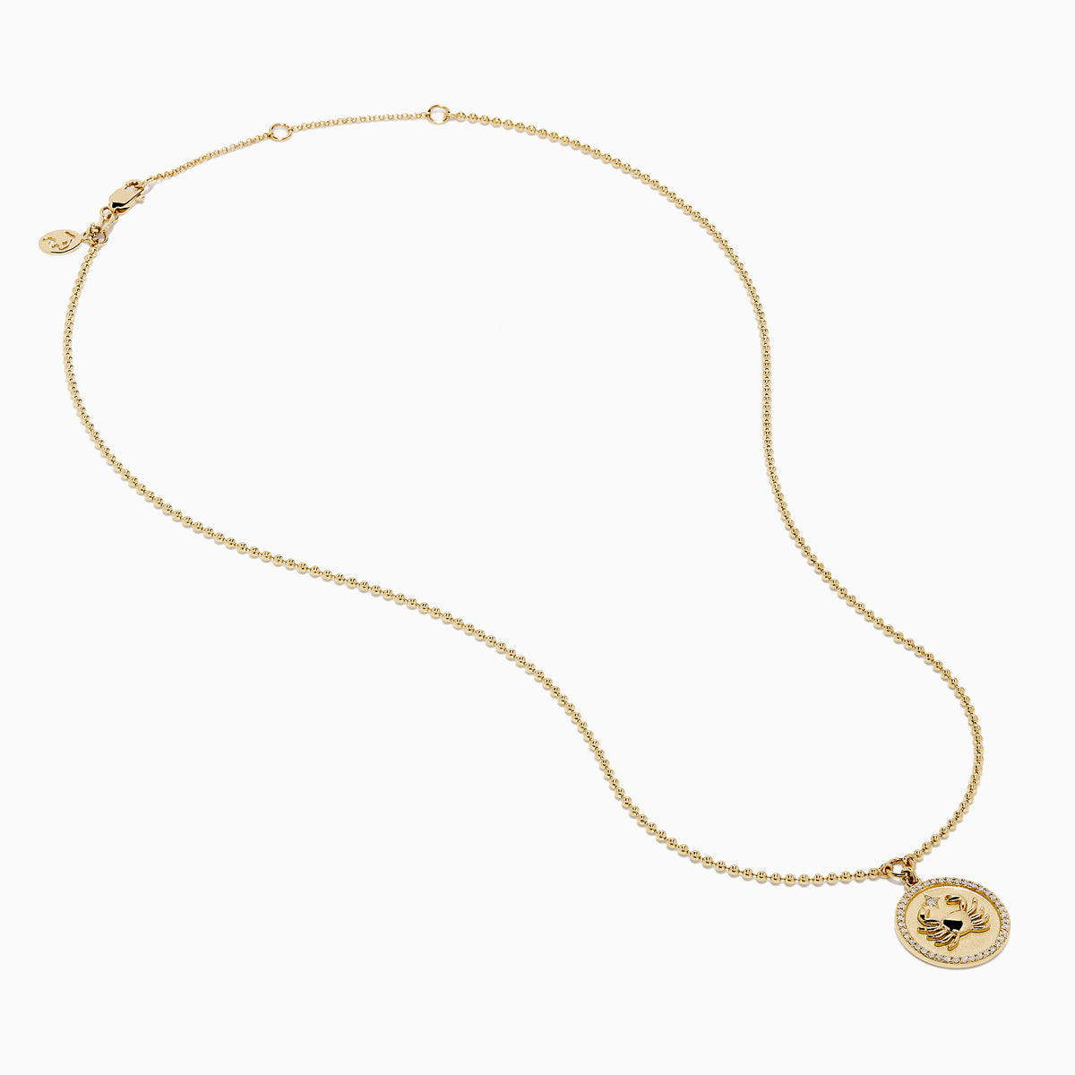 The Zodiac 14K Yellow Gold and Diamond Cancer Necklace features a round pendant with a winged cup design, accented by diamonds. Its delicate chain and zodiac style make it a perfect, personal accessory.