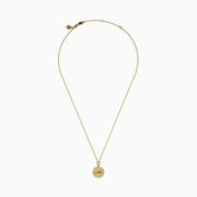 The Zodiac 14K Yellow Gold and Diamond Leo Necklace features a round pendant with an embossed lion design, bordered by sparkling diamonds on a delicate gold chain—an ideal statement piece for any Leo.