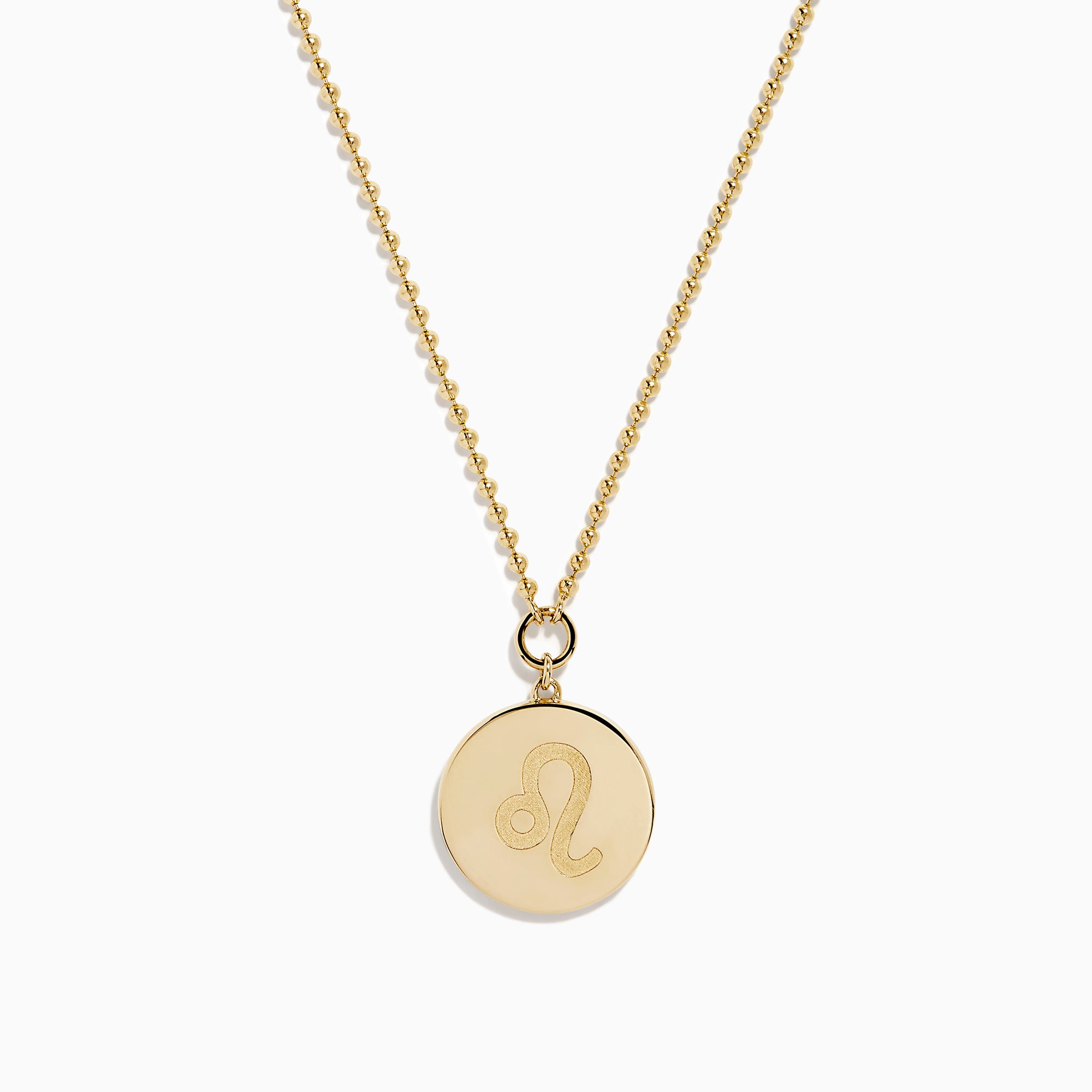 The Zodiac 14K Yellow Gold and Diamond Leo Necklace features a round pendant with an embossed lion design, bordered by sparkling diamonds on a delicate gold chain—an ideal statement piece for any Leo.