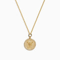 The Zodiac 14K Yellow Gold and Diamond Scorpio Necklace features a round pendant with an ornate Scorpio symbol bordered by sparkling diamonds.