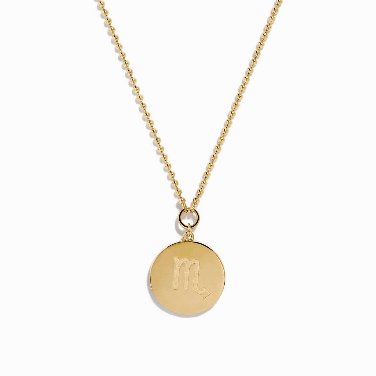 The Zodiac 14K Yellow Gold and Diamond Scorpio Necklace features a round pendant with an ornate Scorpio symbol bordered by sparkling diamonds.
