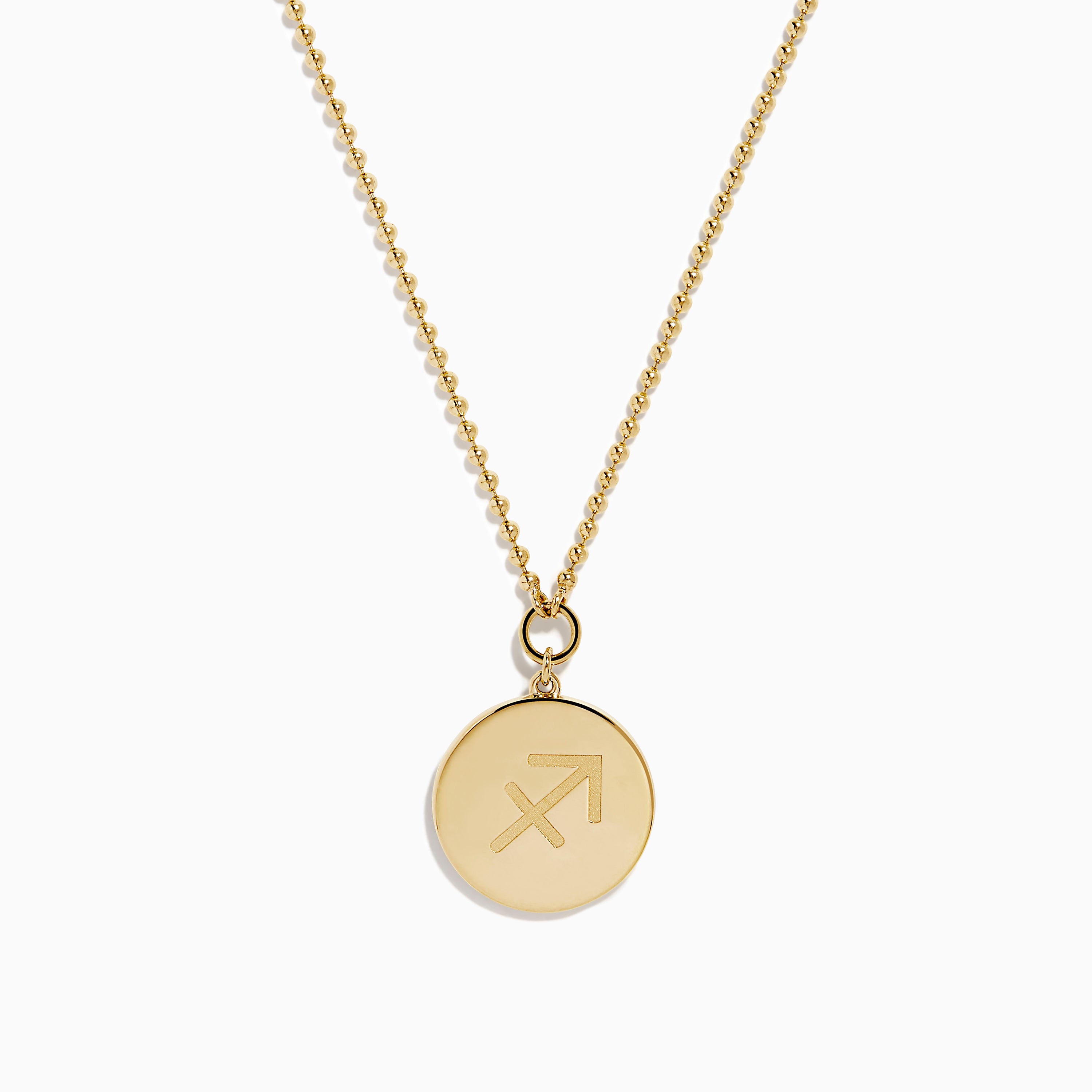 The Zodiac 14K Yellow Gold and Diamond Sagittarius Necklace features a round unicorn pendant with diamond accents on the edge, hanging from a simple gold chain—perfect as a unique zodiac necklace for everyday wear.