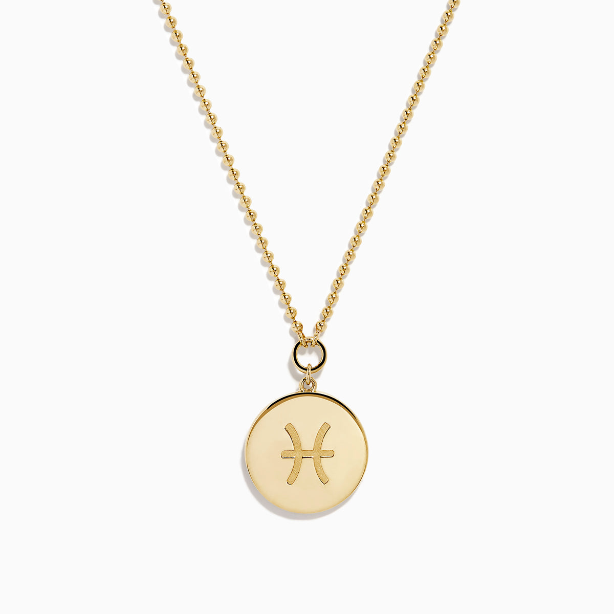 The Zodiac 14K Yellow Gold and Diamond Pisces Necklace features a circular pendant with two embossed dolphins symbolizing Pisces, surrounded by sparkling diamonds for added elegance.