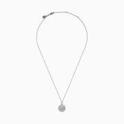 The Zodiac 925 Sterling Silver and Diamond Gemini Necklace features a round pendant engraved with two back-to-back human figures, shown against a plain white background.
