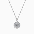 The Zodiac 925 Sterling Silver and Diamond Gemini Necklace features a round pendant engraved with two back-to-back human figures, shown against a plain white background.