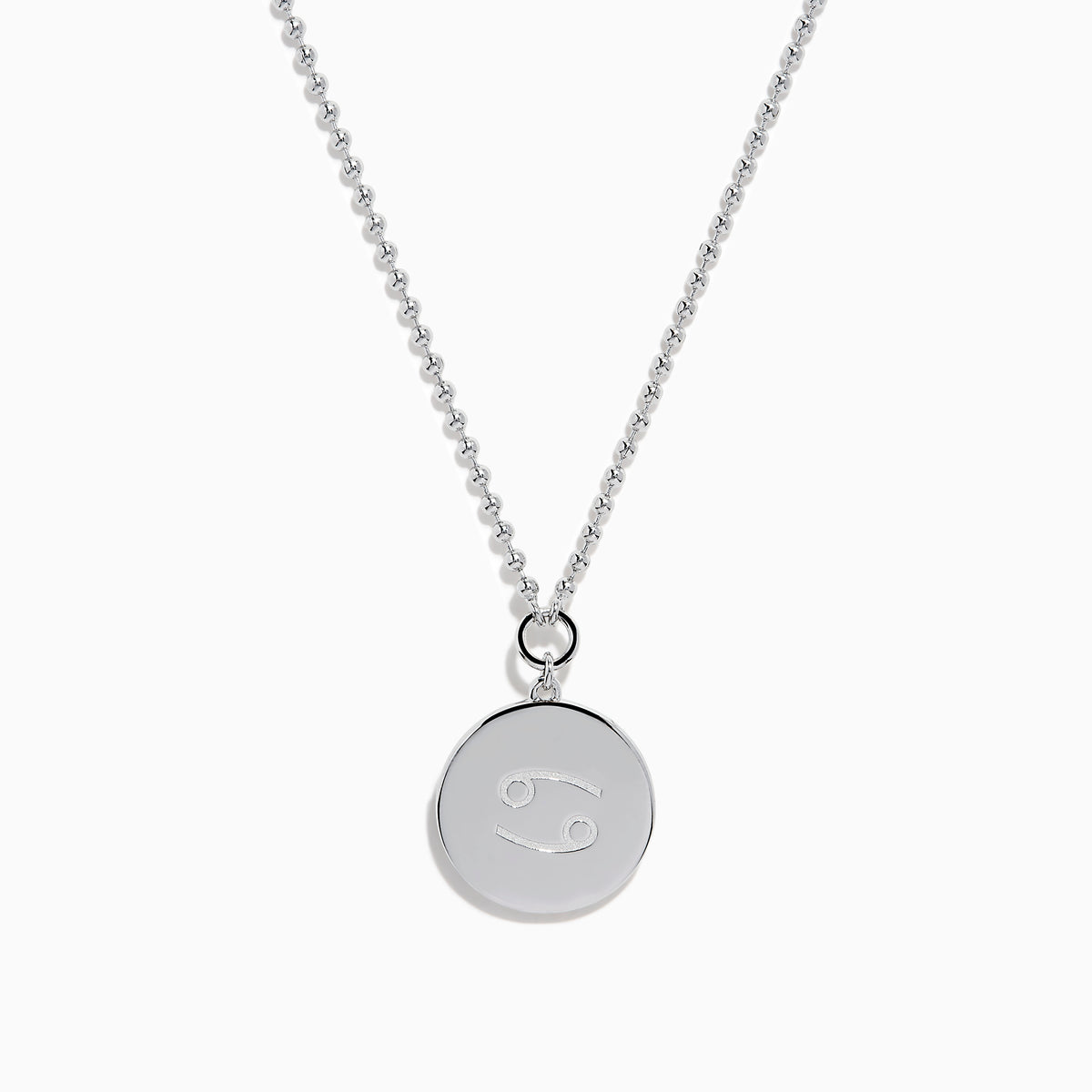 The Zodiac 925 Sterling Silver and Diamond Cancer Necklace features a beaded chain and round, textured pendant with a raised crab design—an ideal zodiac gift for Cancer birthdays.