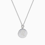 The Zodiac 925 Sterling Silver and Diamond Leo Necklace features a round pendant with an engraved lion on a beaded chain, displayed against a white background.