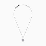 The Zodiac 925 Sterling Silver and Diamond Virgo Necklace features a round sterling silver pendant with a Virgo engraving, suspended on a beaded chain and shown against a white background.