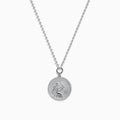 The Zodiac 925 Sterling Silver and Diamond Virgo Necklace features a round sterling silver pendant with a Virgo engraving, suspended on a beaded chain and shown against a white background.