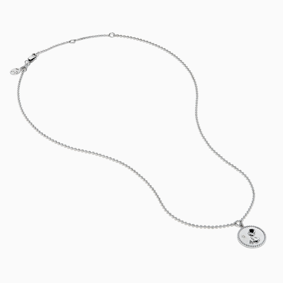 The Zodiac 925 Sterling Silver and Diamond Aquarius Necklace features a round, textured pendant engraved with a kneeling figure in prayer, offering a subtle yet meaningful tribute to the Aquarius sign.