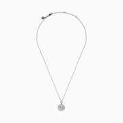 The Zodiac 925 Sterling Silver and Diamond Pisces Necklace features a beaded chain and a round pendant engraved with two dolphins, shown against a white background.