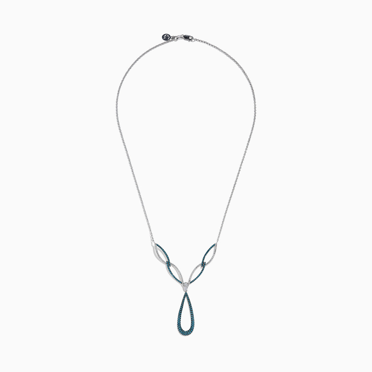 14K White Gold Blue and White Diamond Pavé Y-Drop Necklace
