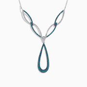 14K White Gold Blue and White Diamond Pavé Y-Drop Necklace