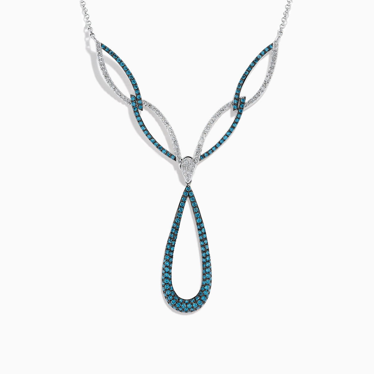 14K White Gold Blue and White Diamond Pavé Y-Drop Necklace