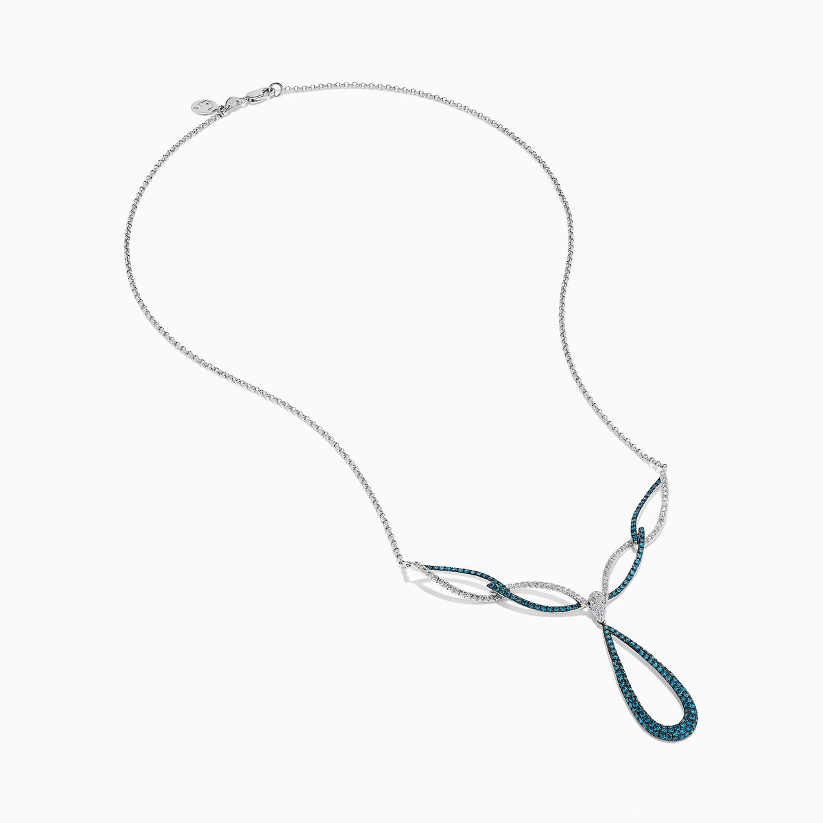 14K White Gold Blue and White Diamond Pavé Y-Drop Necklace