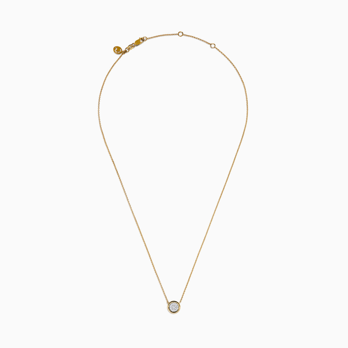 The DOro 14K Yellow Gold Diamond Necklace features a delicate gold chain and a round pendant with a cluster of sparkling diamonds at the center.