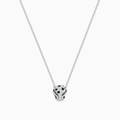 The Signature 14K White Gold Diamond and Tsavorite Panther Necklace features a panthers head pendant with sparkling diamonds and vivid tsavorite eyes—a striking, elegant accessory.