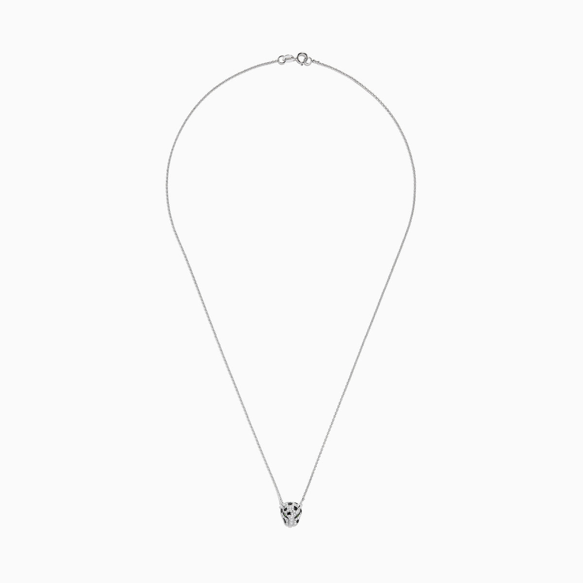 The Signature 14K White Gold Diamond and Tsavorite Panther Necklace features a panthers head pendant with sparkling diamonds and vivid tsavorite eyes—a striking, elegant accessory.