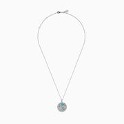 A Lab Grown Blue and White Diamond Starfish Pendant in 14K Two Tone Gold, featuring a round starfish design accented with blue gemstones and lab grown diamonds.