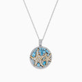 A Lab Grown Blue and White Diamond Starfish Pendant in 14K Two Tone Gold, featuring a round starfish design accented with blue gemstones and lab grown diamonds.