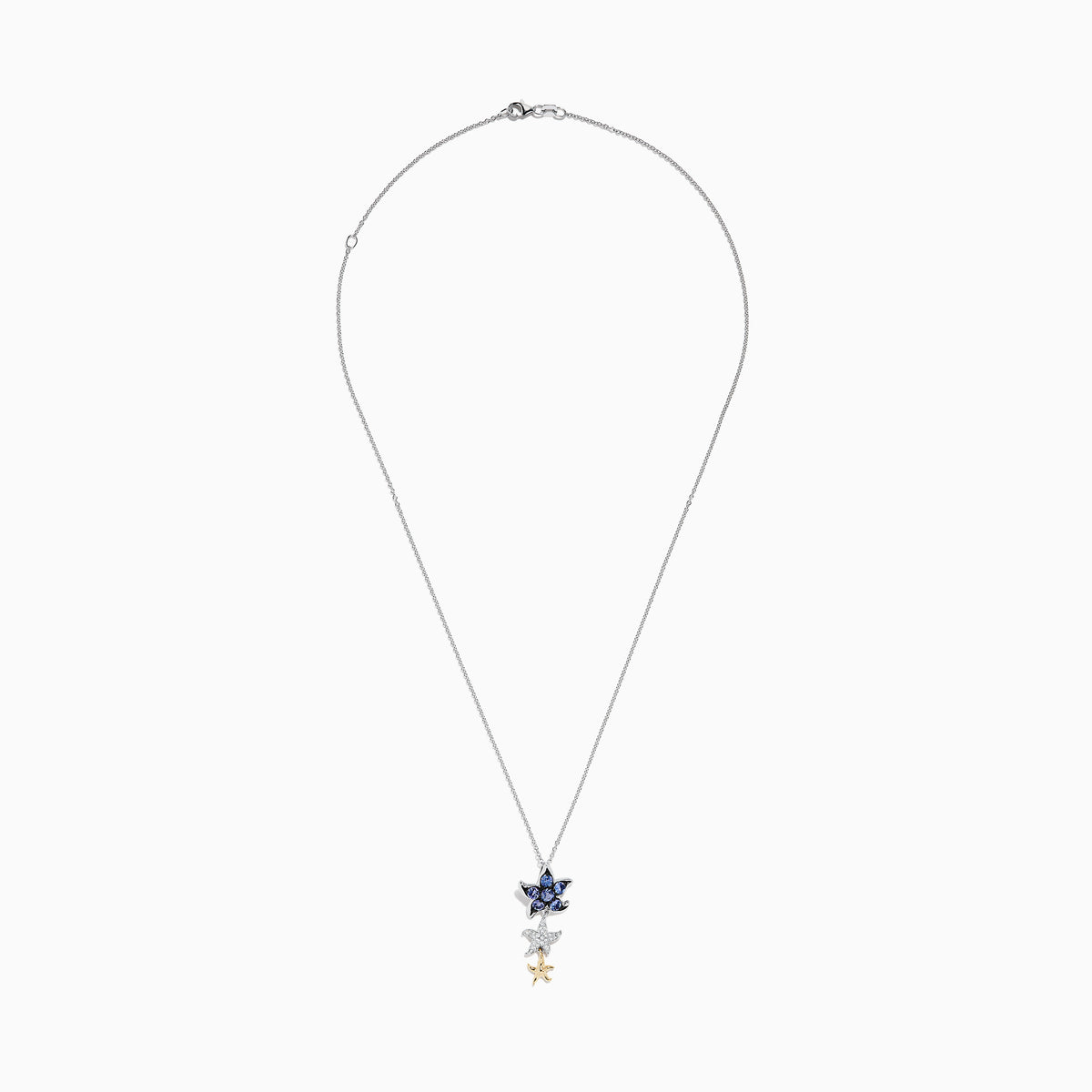 The Seaside 14K Two-Tone Gold Tanzanite and Diamond Starfish Pendant features a tanzanite gemstone, diamond accents, and elegant two-tone gold detailing in a charming starfish design.