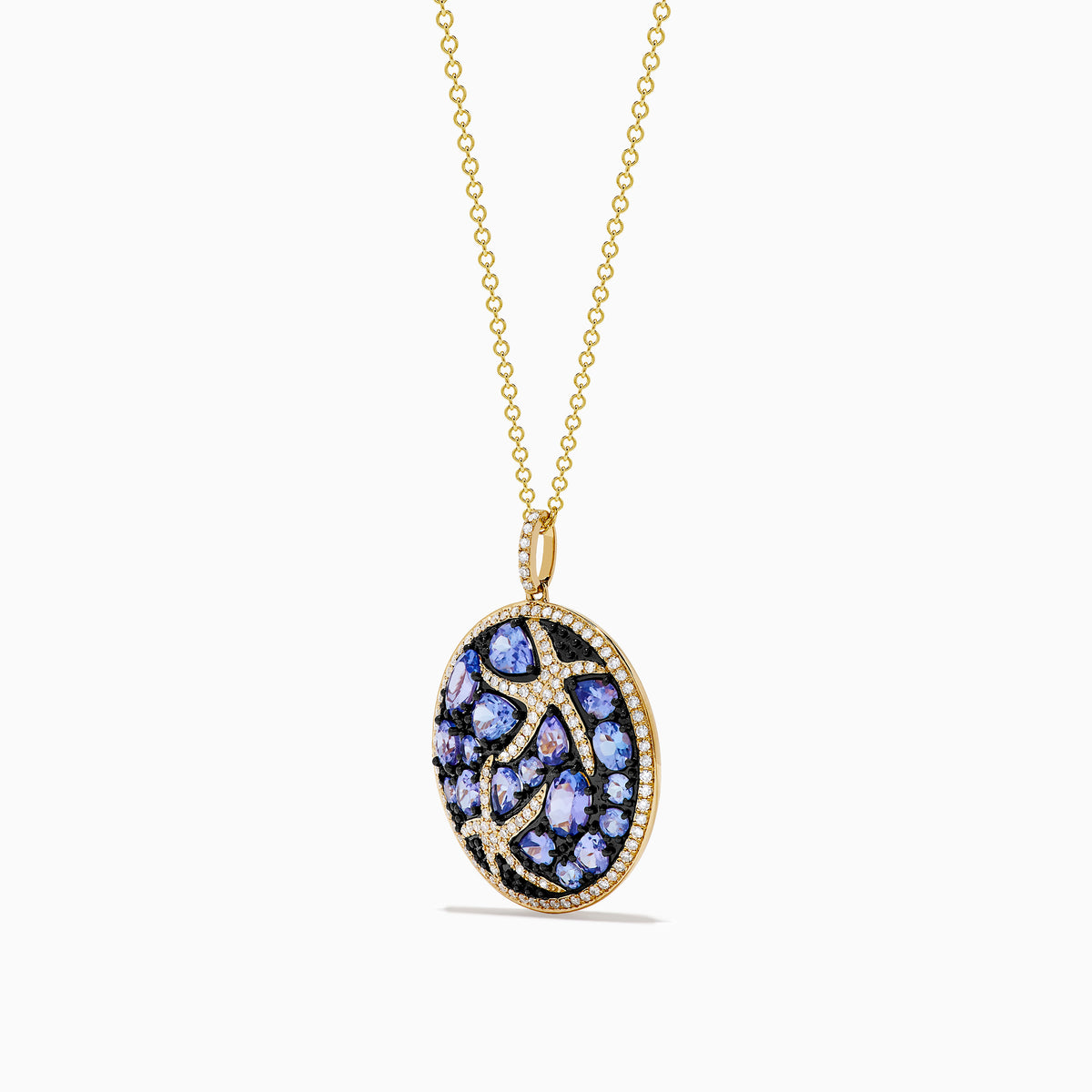 The Seaside 14K Yellow Gold Tanzanite & Diamond Starfish Pendant features shimmering tanzanite and diamonds set in a delicate yellow gold starfish design.
