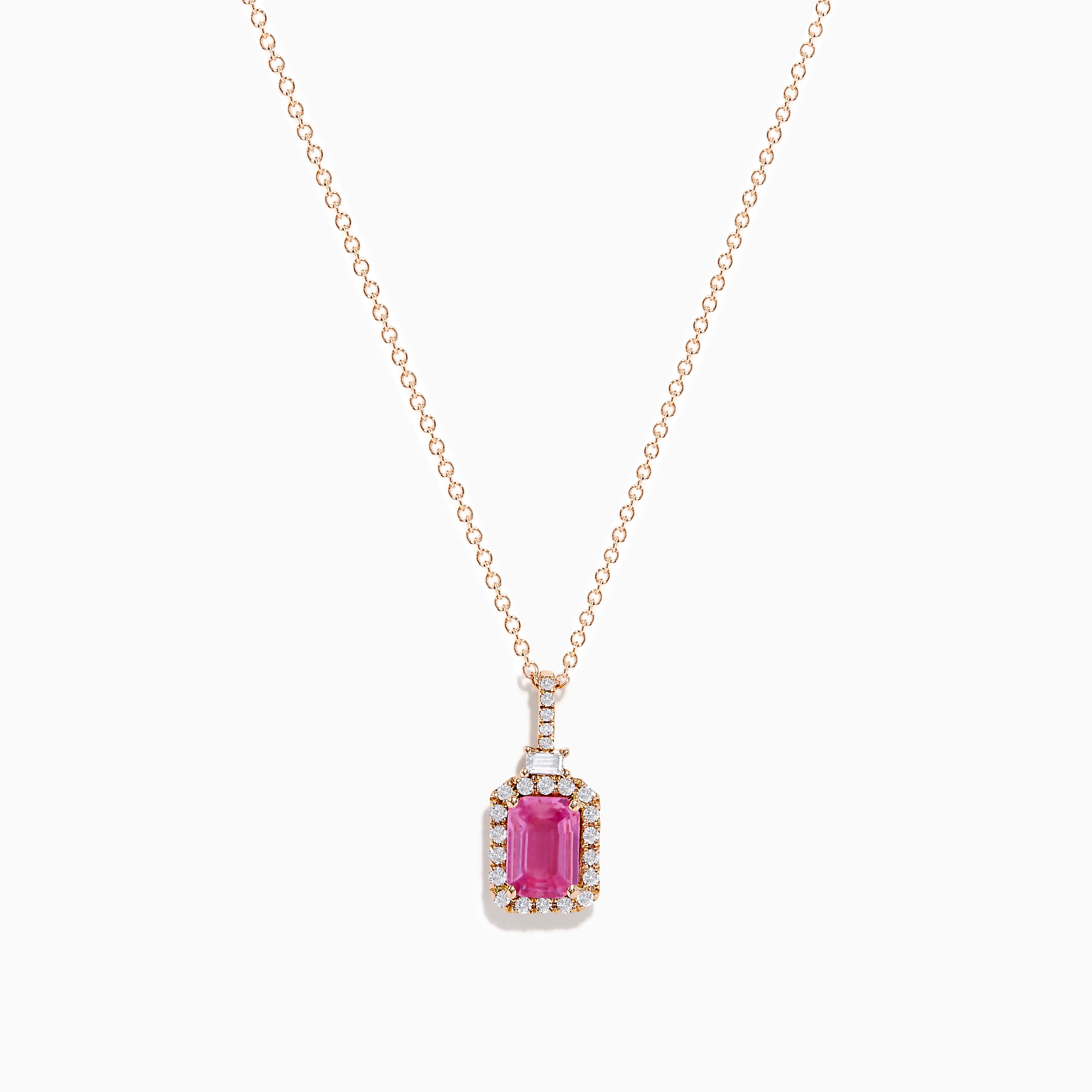 14K Rose Gold Pink Sapphire and Diamond Pendant