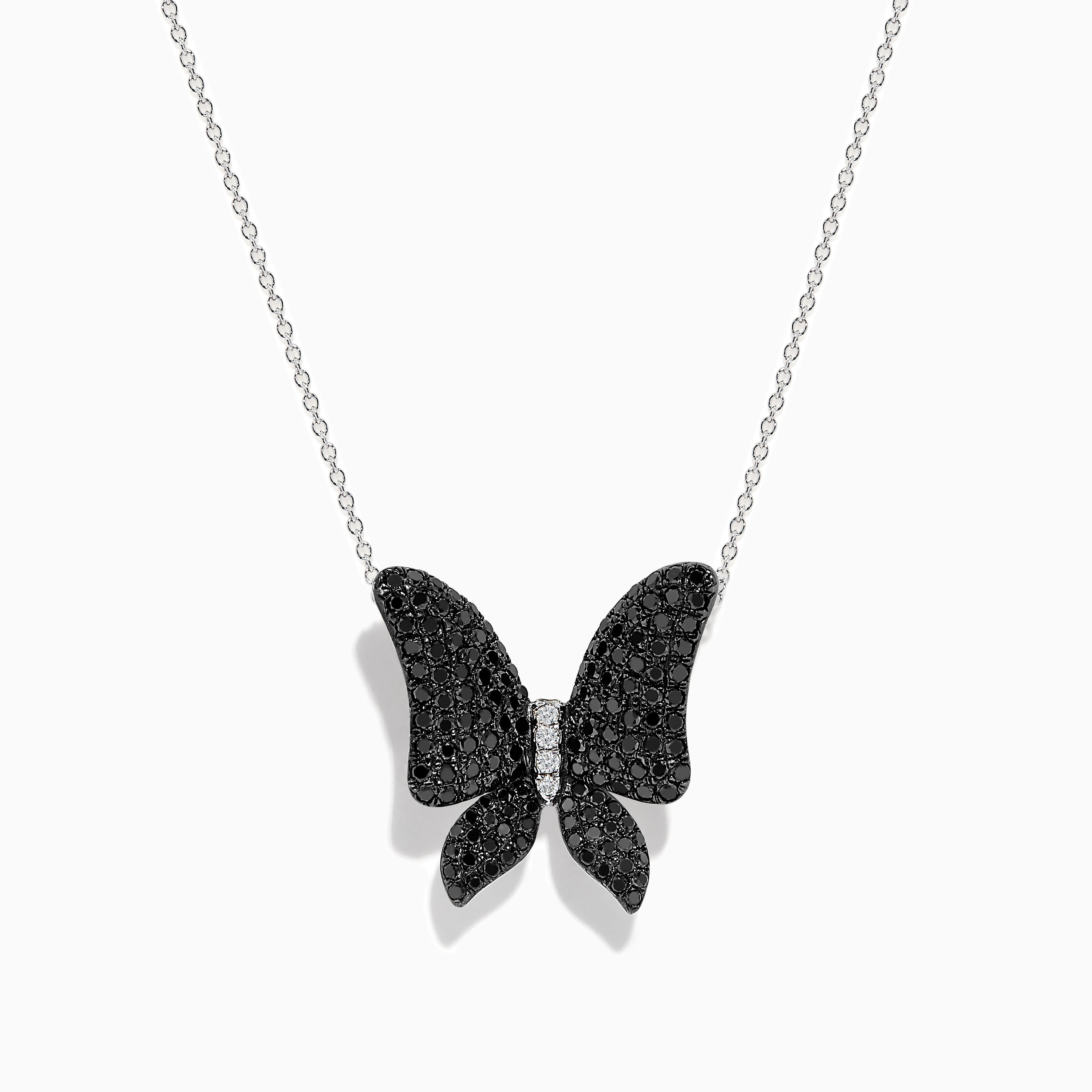 14K White Gold Black and White Diamond Butterfly Pendant