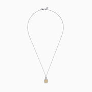 The 14K Two Tone Gold White and Yellow Diamond Cluster Pendant features a square of yellow gemstones framed by white gemstones on a delicate chain.