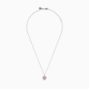 The 18K Two Tone Gold Pink and White Diamond Heart Pendant features sparkling pink center stones bordered by clear diamonds, creating a dazzling accessory perfect for any occasion.
