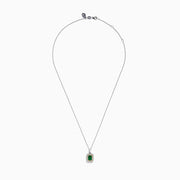 The Brasilica 14K White & Yellow Gold Emerald and Diamond Pendant features a silver chain, a rectangular emerald framed by two rows of white diamonds, and 14K white and yellow gold accents around the stone.