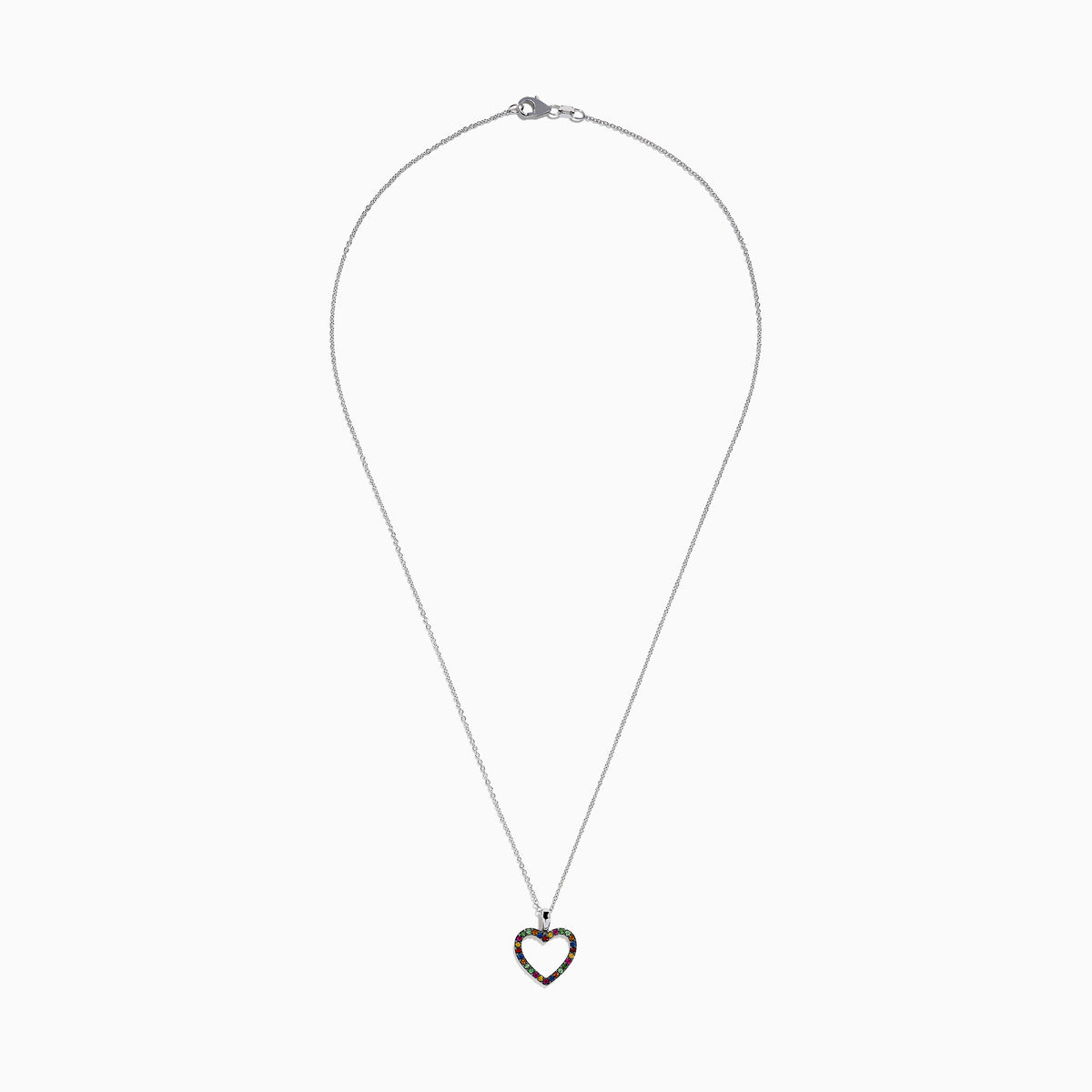 The Watercolors 925 Sterling Silver Heart Pendant features multi sapphires and tsavorite accents, crafted in an open heart design, displayed on a plain white background.