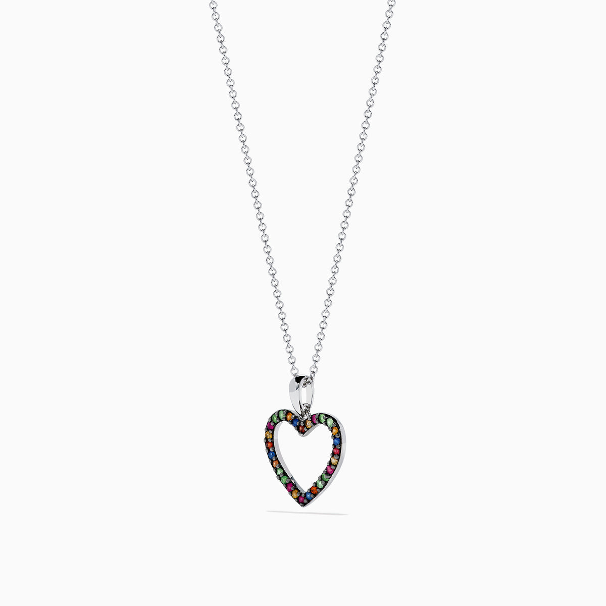 The Watercolors 925 Sterling Silver Heart Pendant features multi sapphires and tsavorite accents, crafted in an open heart design, displayed on a plain white background.