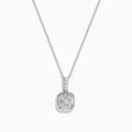 The Classique 14K White Gold Pendant features a square-shaped diamond on a thin silver chain, with smaller diamonds on the bale, all crafted in 14K white gold and displayed against a white background.