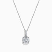 The Classique 14K White Gold Pendant features a square-shaped diamond on a thin silver chain, with smaller diamonds on the bale, all crafted in 14K white gold and displayed against a white background.