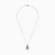 The Canare 14K 2-Tone Gold Pendant features a cushion-shaped cluster of yellow and white diamonds bordered by white diamonds, hanging from a thin chain.