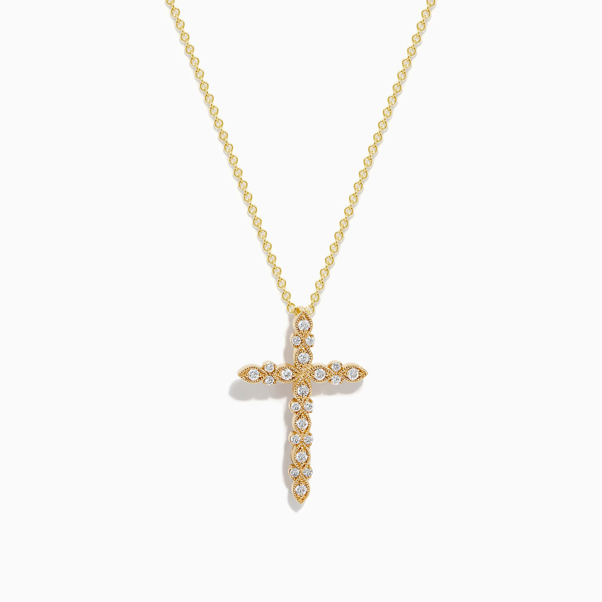 The DOro 14K Yellow Gold Diamond Cross Pendant features small round diamonds set in a cross design, shown against a white background.