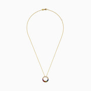 The Watercolors 14K Yellow Gold Multi Sapphire and Diamond Circle Pendant features a rainbow sapphire design with diamond accents—an elegant twist on the classic circle pendant style.