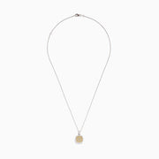 The Canare 14K Two-Tone Gold Cushion Shaped Cluster Yellow Diamond Pendant showcases a cushion cluster of yellow diamonds surrounded by a sparkling halo of white diamonds.