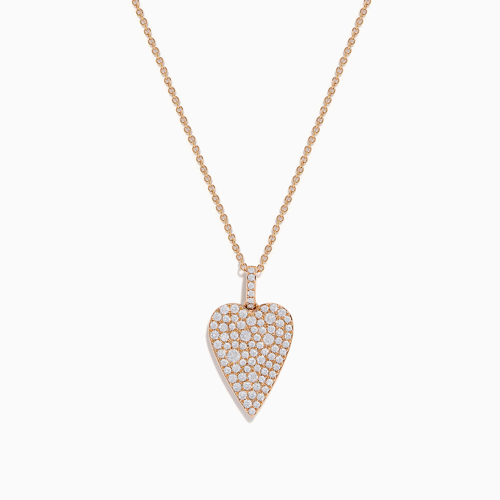 The Pave Rose 14K Rose Gold Diamond Heart Pendant features a heart-shaped pendant outlined in rose gold, encrusted with closely set sparkling diamonds for a brilliant, eye-catching finish.