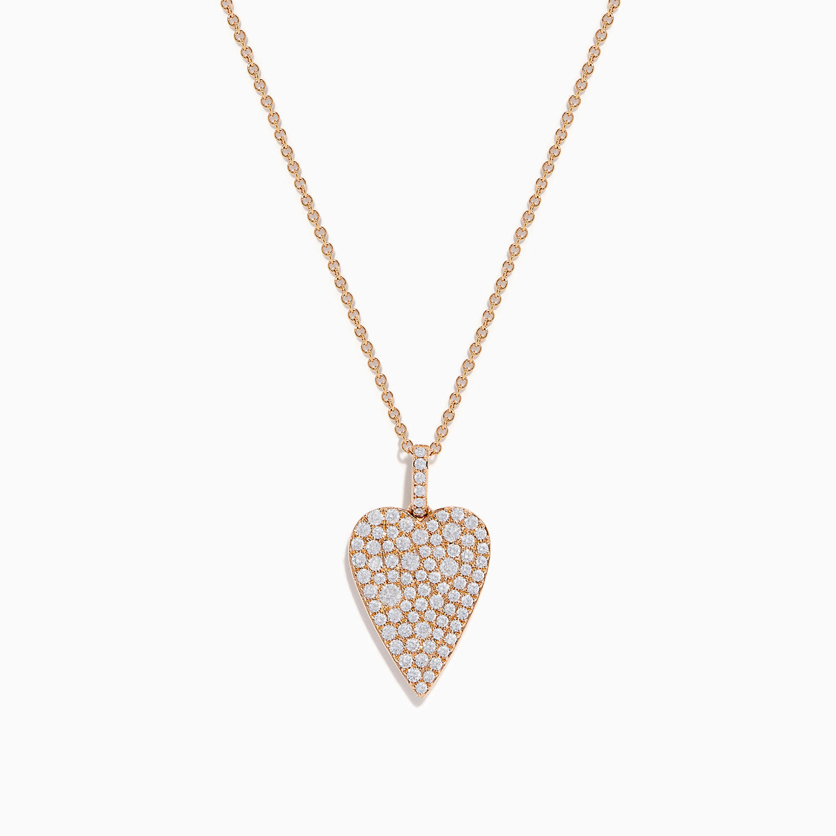 The Pave Rose 14K Rose Gold Diamond Heart Pendant features a heart-shaped pendant outlined in rose gold, encrusted with closely set sparkling diamonds for a brilliant, eye-catching finish.