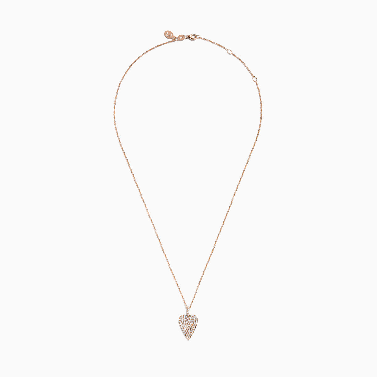 The Pave Rose 14K Rose Gold Diamond Heart Pendant features a heart-shaped pendant outlined in rose gold, encrusted with closely set sparkling diamonds for a brilliant, eye-catching finish.