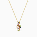 The Novelty 14K Yellow Gold Multi Sapphire Tsavorite Treble Clef Pendant is showcased on a plain white background.
