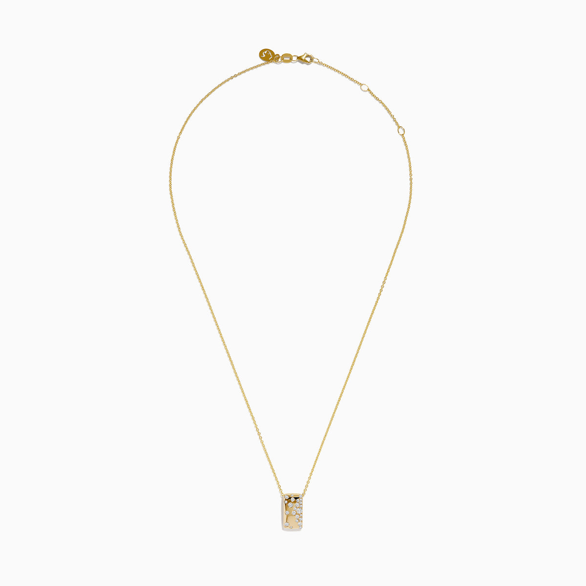 The DOro 14K Yellow Gold Scattered Diamonds Pendant features a rectangular design with small round diamonds on a delicate gold chain, shown against a white background.