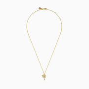 The 14K Yellow Gold Diamond Palm Tree Pendant features a delicate yellow gold chain and a palm tree pendant with a curved trunk, detailed fronds, and sparkling diamond accents.