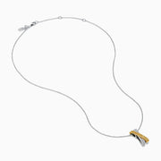 The 14K Two Tone Gold White and Yellow Diamond Criss Cross Pendant features an elegant X design with intersecting bars of white and yellow diamonds.