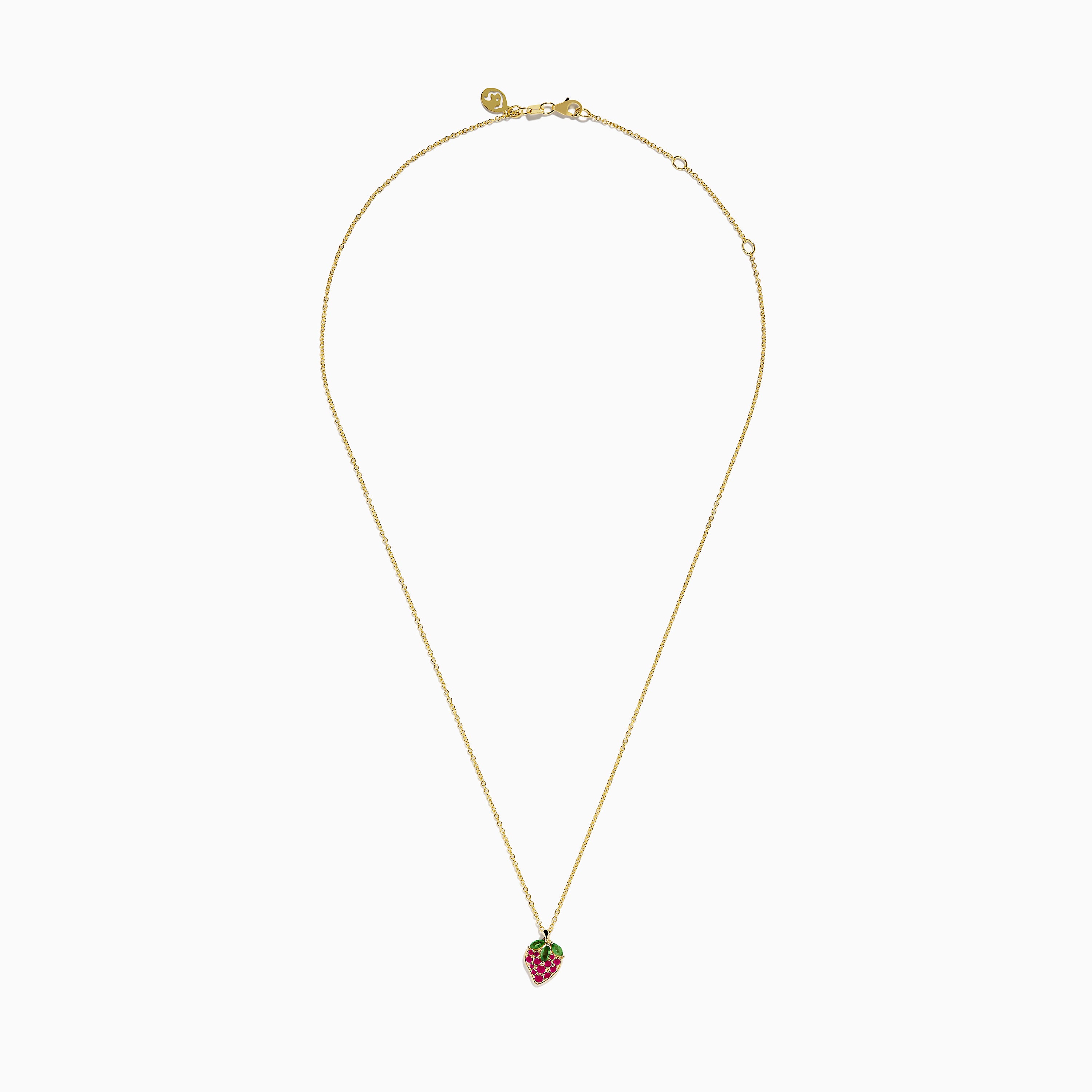 Novelty 14K Yellow Gold Ruby and Tsavorite Strawberry Pendant