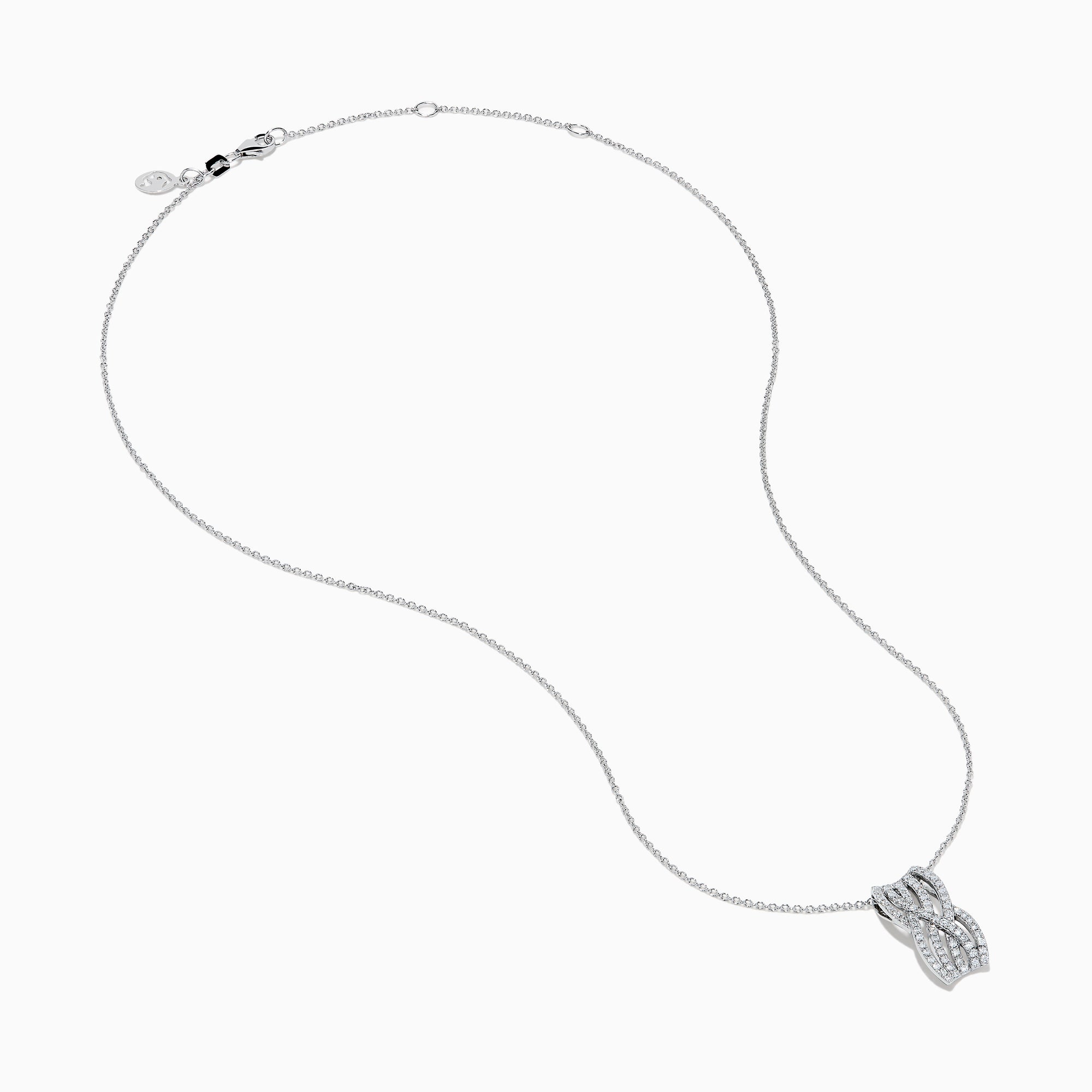 14K White Gold Diamond Multi-Row Crisscross Pendant featuring an intertwined double-loop design encrusted with sparkling diamonds, displayed on a white background.