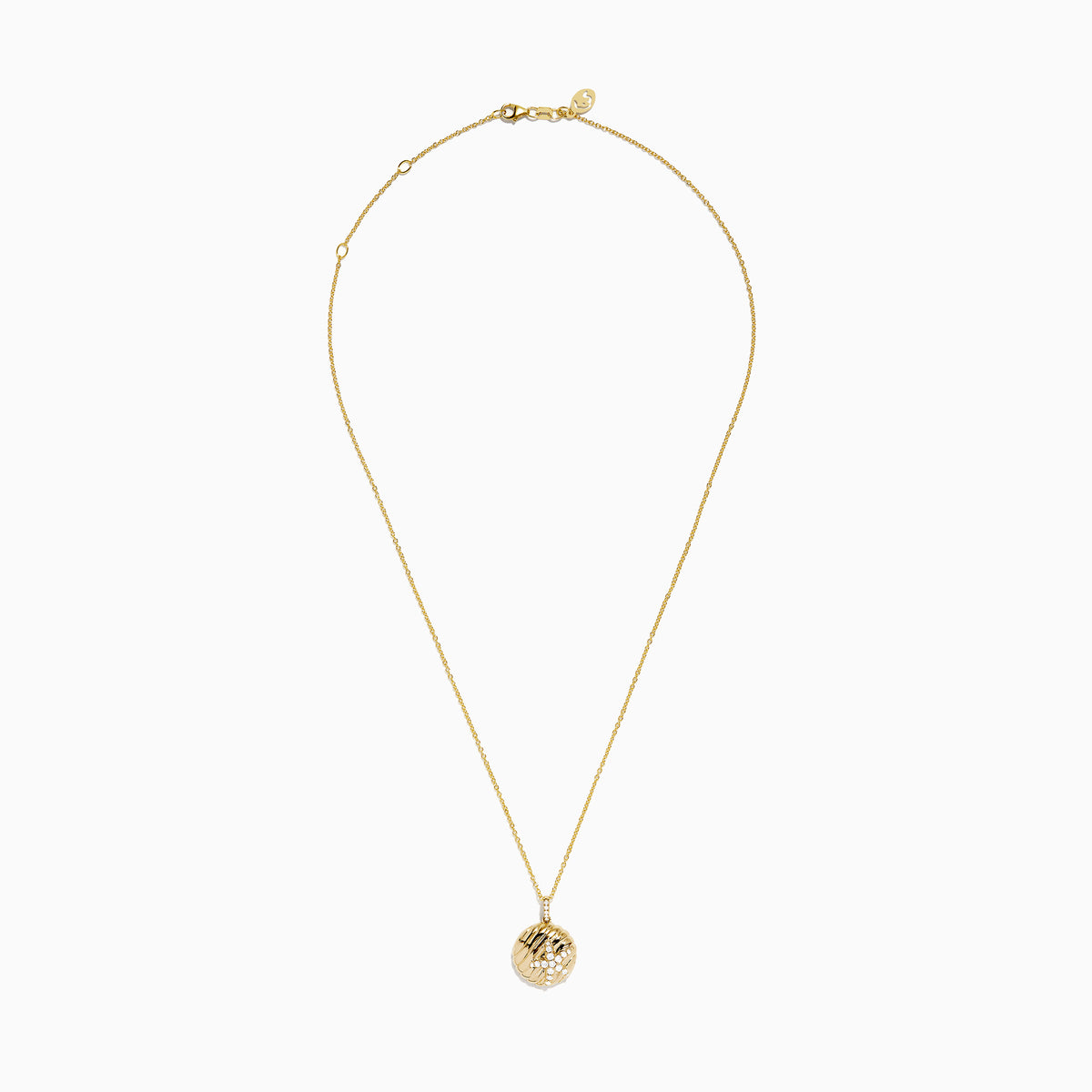 The Seaside 14K Yellow Gold Diamond Starfish Pendant features a round, textured yellow gold pendant with a diamond starfish design at the center and hangs from a delicate top-attached chain.