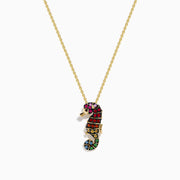 Watercolors 14K Yellow Gold Multi Sapphire Seahorse Pendant